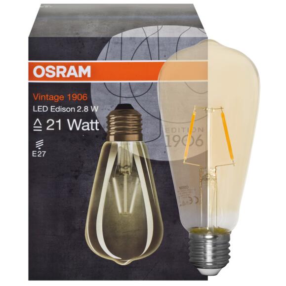 Filament LED Lamp Vintage 1906, Edison-Form Gold, E27/240V L 143, Ø 64