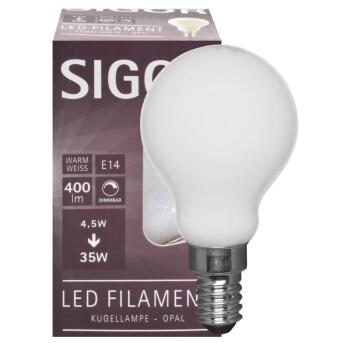 E14 Filament Tropfenlampe 4,5W opal weiß Sigor...